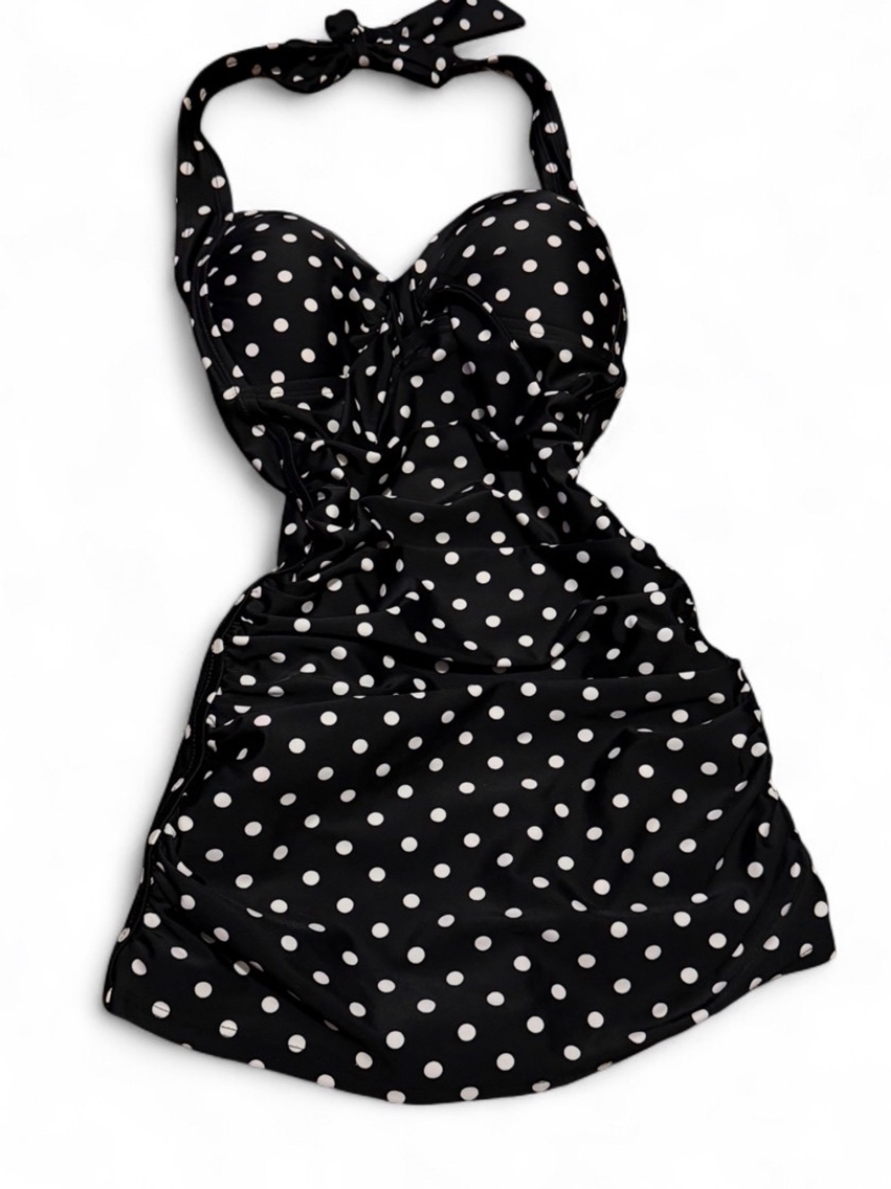 Vintage Y2K Merona Black White Polka Dot Halter Swimdress
